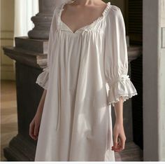 Bridgerton Wardrobe, Edwardian Nightgown, English Winter, White Victorian, Women Cotton Dress