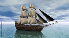 Sailing ship on a calm ocean, 3d digitally rendered illustration by Algol Designs on Adobe Stock Calm Ocean, Sailing Ships, Adobe Stock, Sailing, Stock Photos, Illustrations