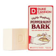 Big Ass Brick Of Soap - Peppermint Bark - HLDY BIG AS BRICK SOAP PEPERMINT BARKBenefits3X the size of common bar soapsMade by humans, not elves.Triple milled for superior qualityA portion of proceeds benefits U.S. Veterans - Big Ass Brick Of Soap - Peppermint Bark Mall Parking Lot, Duke Cannon, Cotton Headed Ninny Muggins, Holiday Soap, Peppermint Scent, Brown Bottles, Peppermint Bark, Grooming Routine, Holiday Ready