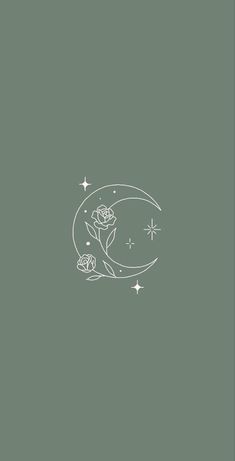 a drawing of a flower on top of a crescent with stars in the sky behind it