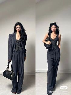 26 Yr Old Outfit, Waistcoat Blazer Woman Outfit, Formal Waistcoat For Women, Pantsuit Outfit Aesthetic, Afro Victorian Fashion, Blazer Waistcoat Outfit, Pants And Waistcoat Women, Blazer Slacks Outfit, Women's Suits Prom