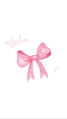 a watercolor drawing of a pink bow with the word alpaha on it