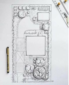 a pencil drawing of a garden design