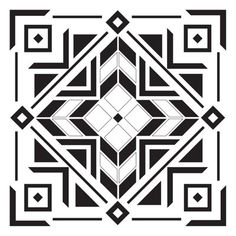 an abstract black and white design with squares, rectangles, and diamonds in the center