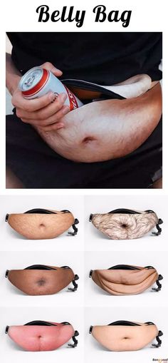 the belly bag has six different types of butts and one is holding a can