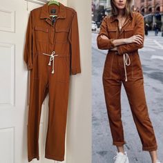 Abercrombie & Fitch Utility Jumpsuit Ultra Cool And Modern Utilitarian Jumpsuit. Comfy With Thick High Quality Cotton That’s Also Cooling In A Gorgeous Camel Brown Comes New In Tag (Some Creases From Storage) Size: Women's Small (S) Regular ~ 58” Entire Length ~ 19” Armpit To Armpit Length ~ 22.5” Sleeve Length ~ 31.5” Entire Sleeve Length (Center Back To End Sleeve) ~ 28” Inseam ~ 35” Waist (Uncinched) Color: Camel Details: O Collared O Allover Contrast White Stitches O Snap Buttons With Inner Brown Relaxed Fit Overall Jumpsuit, Brown Relaxed Fit Overalls, Brown Relaxed Fit Jumpsuit Overall, Brown Relaxed Fit Jumpsuit, Fall Jumpsuits And Rompers With Pockets, Brown Relaxed Fit Jumpsuits And Rompers With Pockets, Relaxed Fit Brown Jumpsuits And Rompers For Fall, Brown Overall Jumpsuits And Rompers For Spring, Brown Jumpsuits And Rompers For Spring Workwear