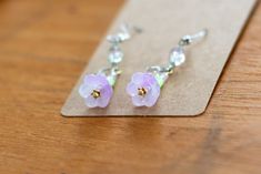 Earring Hooks, Stainless Steel Earrings, Flower Earrings, Glass Beads, Violet, Dangle Earrings