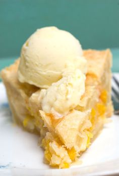 a piece of pie with ice cream on top