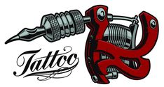 a tattoo machine with the word tattoo on it and an ink pen next to it