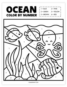 an ocean color by number page for children