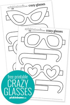 two free printable crazy glasses cut outs for kids to color and use on crafts