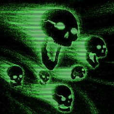 an image of creepy faces on a green background with black and white lines in the foreground