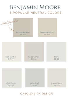 the color scheme for benjamin moore's popular neutral colors, including gray and white