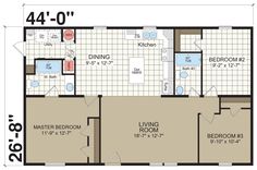 the floor plan for a two bedroom apartment with an attached kitchen and living room area