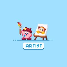 pixel art with two people holding paintbrushes