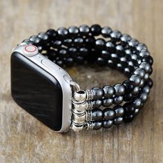 Hematite Beaded Apple Watch Band - Moon Dance Charms Apple Watch Band Ideas, Faces Band, Watch Making, Apple Watch Sizes, Moon Dance, Band Ideas, Cool Man, Bracelet Apple Watch, Metallic Luster