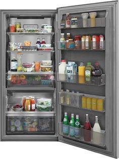 an open refrigerator filled with lots of different types of drinks and food items in it