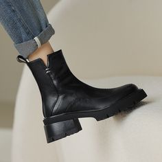 #Boots #EdgyLugSole #Minimalism #Platforms #WomenShoes Low Heel Ankle Boots, Block Heel Ankle Boots, Heel Ankle Boots, Lug Sole, Heeled Ankle Boots, Ugg Boots, Block Heels, Rubber Sole, Heel Height