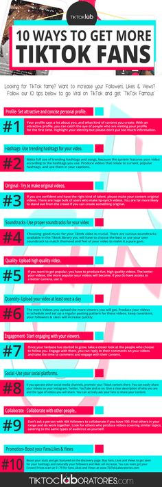 the ten ways to get more tiktok fans infographical poster design by