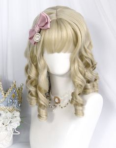 Short Curly Wig, Kawaii Wigs, Classic Lolita, Cosplay Hair, Kawaii Hairstyles, Short Curly Wigs, Curly Wig, Hair Reference, Anime Hair