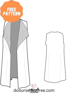 the front and back view of a women's jacket with an orange tag that says free pattern