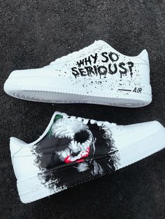 "Joker" Air Force 1 custom by UkraineCustomHub    * I use original brand-new sneakers * Сustomization completely handmade * Every pair made to order   * Waterproof (paint is not washed off). Wear in any weather  * Worldwide shipping is available * All sales are final since these are made to order Turn around time 1-2 weeks + Shipping Time    📌Customer has the right to ask a photo of his shoes to make sure that you like the design and how they turned out. Please read our Disclaimer & Return Poli Batman Shoes Custom, Joker Custom Shoes, Joker Air Force 1, Customized Low-top Sporty Sneakers, Customized Casual Low-top Sneakers, Casual Customized Low-top Sneakers, Casual Customized White Sneakers, Customized Sneakers For Streetwear, Custom Sporty Sneakers With Round Toe