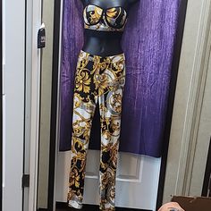 2 Piece Set Fits Up To A Large . Elegant Fitted Matching Set Bottoms, Chic Fitted Pants With Matching Set, Fitted Pants Matching Set For Night Out, Fitted Pants With Matching Set For Night Out, Fitted Bottoms Matching Set For Night Out, Beautiful Jumpsuits, Stretch Jumpsuit, Harem Jumpsuits, Tie Waist Jumpsuit