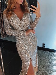 Sequins Wrapped Ruched Irregular Dresses Glitter Party Dress, Sequin Wrap Dress, Plus Size Party Dresses, Plunge Dress, Sequin Party Dress, Glitter Dress, Sparkly Dress