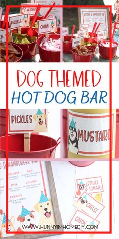 there is a dog themed hot dog bar on the table