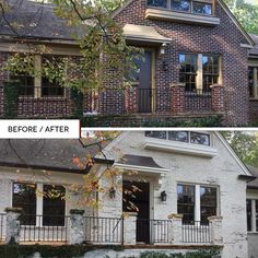 before and after photos of a brick house