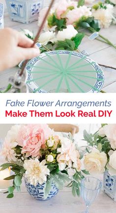 fake flower arrangements to make them look real diy with flowers in blue and white vases