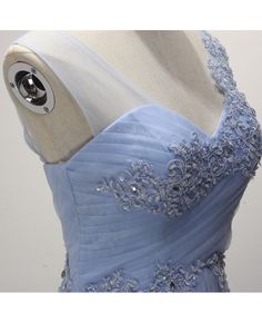 Sky Blue A-line V-neck Floor-length Tulle Prom Dress With Appliques Lace Tulle Prom Dress, Appliques, One Shoulder Wedding Dress, Prom Dress, Floor Length, Sky Blue, Blue Sky, Custom Made, A Line