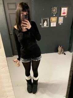 @pittypoxx Goth Cozy Outfit, Thick Alt Outfits, Tights And Sweater Outfit, Monstra0.3 Outfits, Grunge Comfy Outfit, Casual Scene Outfits, Simple Alt Outfits, Soft Emo Outfits, Subtle Goth Outfit