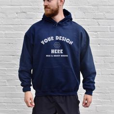 Customizable Cotton Hoodie For Sports Events, Customizable Blue Hoodie With Long Sleeves, Blue Customizable Hoodie, Customizable Long Sleeve Blue Hoodie, Customizable Blue Long Sleeve Hoodie, Customizable Blue Casual Hoodie, Male Hoodie, Hoodie Mockup, Navy Hoodie