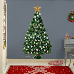 a decorated christmas tree in the corner of a room