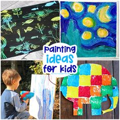 four different pictures with the words painting ideas for kids