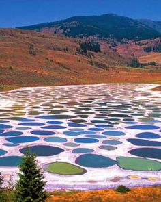 a large lake surrounded by mountains in the middle of it's own land area