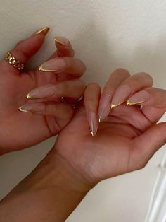 Verschiedenfarbig  Collar   Einfarbig Bloße Nägel Embellished Gold Nail, Birthday Nails, Artificial Nails, Chrome Nails, Gold Nails, False Nails