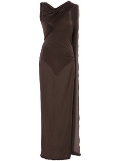 chocolate brown stretch-jersey halterneck open back sleeveless fitted waistline ruched detailing full-length front train Attico Dress, Open Back Maxi Dress, Sheer Maxi Dress, Embellished Maxi Dress, Maxi Shirts, The Attico, Grey Maxi Dress, City Dress, Maxi Shirt Dress