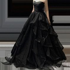 Lasaky - Black Elegant Strapless Vocal Arts Examination Adult Ceremony Banquet Runway Evening Dress with Puffy Skirt Puffy Skirt, Prom Ball Gown, Womens Prom Dresses, Maxi Gown Dress, Hem Design, Formal Dresses For Women, Black Prom Dresses, Party Dress Long, Wedding Dress Styles