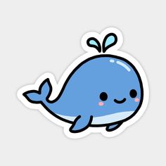 a cute blue whale sticker on a white background with the words, i love you