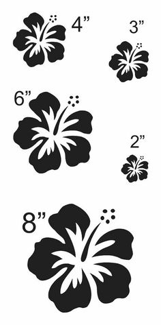 four different flower stencils are shown in black and white, with numbers on each side