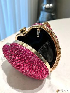 Bird in Bag - Exquisite Rose-Colored Diamond Studded Heart or Peach Heart Evening Clutch Bag: A Fashionable and Elegant Accessory with Chain and Crossbody Functionality, Perfect for Parties, Proms, Weddings, and More Pink Formal Bag For Valentine's Day, Heart-shaped Evening Bag For Wedding, Gold Heart-shaped Formal Bag, Glamorous Heart-shaped Evening Bag, Pink Heart-shaped Bag For Party, Heart-shaped Formal Bag For Valentine's Day, Pink Wedding Clutch With Rhinestones, Elegant Heart-shaped Evening Bag For Events, Elegant Heart-shaped Bag For Wedding