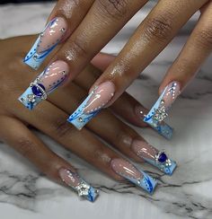 Aquarius Acrylic Nails, Nail Art 2022, Design Nails Art, Nail Art Aesthetic, Nail Inspo Nail Art, Nail Art 2023, Blue And Silver Nails, Disney Acrylic Nails, Baby Blue Nails