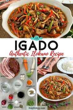 igado authentic mexican recipe collage with pictures and text overlays that reads, igado authentic mexican recipe