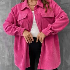 Color- Hot Pink Style- Casual Pattern Type- Plain Neckline- Collar Fit Type- Regular Fit Fabric- Non Stretch Care Instructions- Machine Wash Or Professional Size 16 Never Worn- No Tags Super Cute Just Never Made And Outfit With It. Hope You Enjoy! Corduroy Coat, Womens Jackets Casual, Plus Size Coats, Pink Jacket, Modest Fashion Outfits, Plus Size Kleidung, Dressy Outfits, Long Sleeves Jacket, Casual Fall