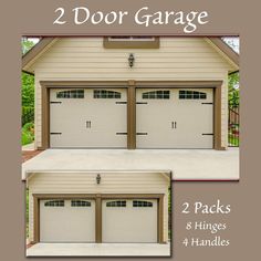 two garages with the doors open and one has three windows on each side, which are