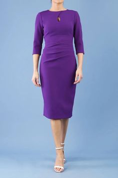 Women' Business Ubrique Dress - Deep Purple NORA GARDNER | OFFICIAL STORE for work and office Office Attire For Women, Deep Purple Dress, Purple Sheath Dress, Office Attire Women, Evening Outfit, Stylish Office, Standard Dress, Black Heel, Evening Outfits