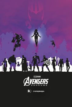 the avengers movie poster is shown with silhouettes