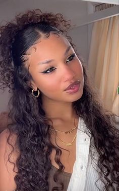 Curly Hairstyles Prom Curls, Curly Trendy Hairstyles, Half Done Hairstyles, Natural Curly Hair Prom Hairstyles, Prom Curly Hairstyles For Long Hair, R&b Hairstyles, Prom Hairstyles For Mixed Curly Hair, Prom Hairstyles Slick Back With Curls, Mixed Girl Prom Hairstyles